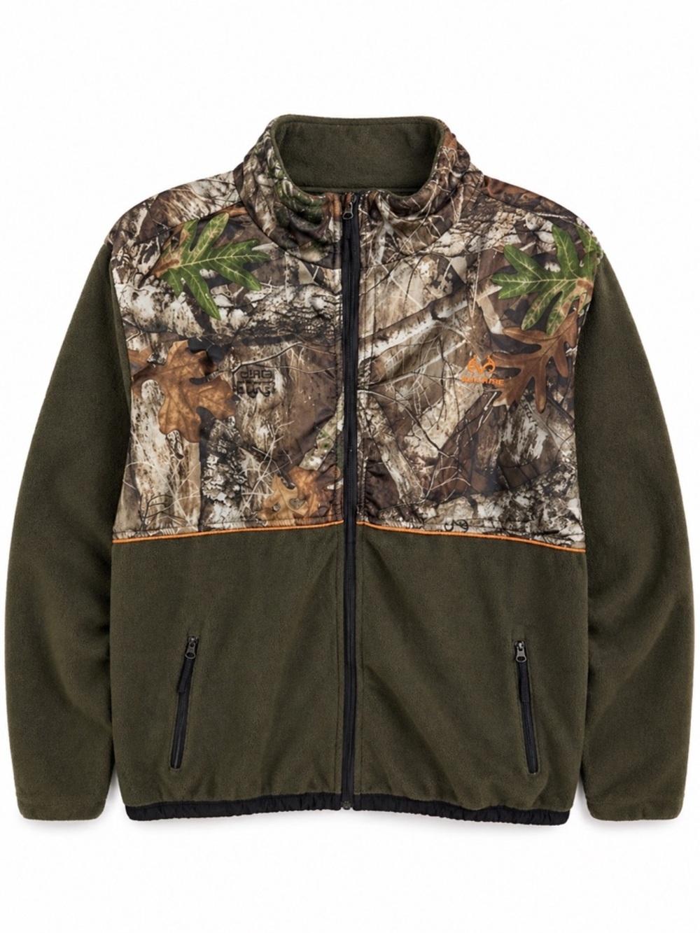 Realtree Men's XL Full Zip Fleece Jacket Camo EDGE Olive Green Hunting Outdoor